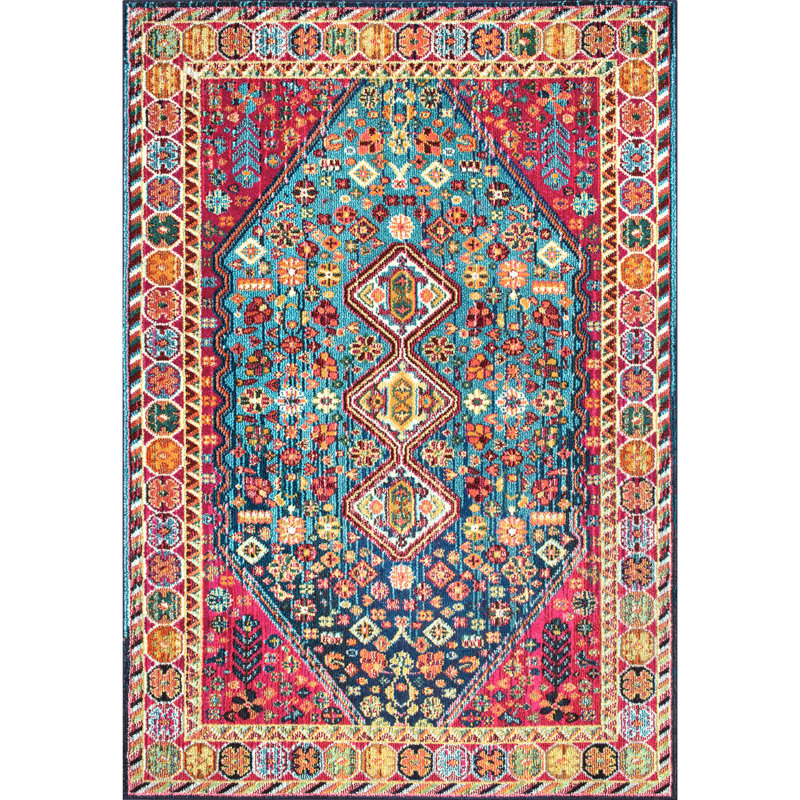 Bungalow Rose Shetucket Bohemian Power Loom Performance Blue/Pink